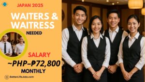 Waiter Job In Japan earn up To PHP 72,800 Monthly